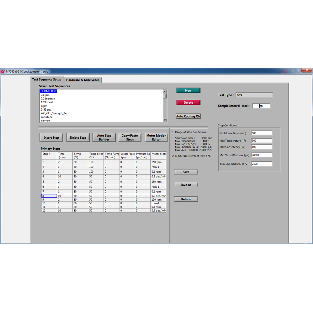 M7540 HPHT Consistometer/SGS Tester Software